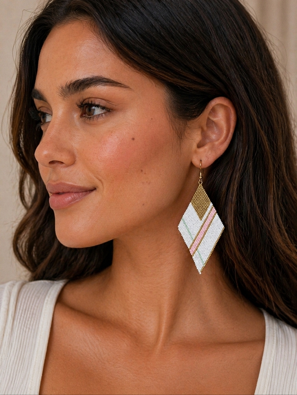 Plunder "Lainey" Beaded Chevron Drop Earrings - NIP